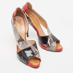 Giuseppe Zanotti Tricolor Embossed Snakeskin and Patent Leather Open Toe D'orsay Pumps Size 40.5