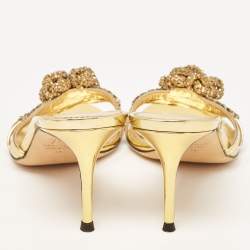 Pre Owned Giuseppe Zanotti Gold Patent Leather Knot Crystals Slip On Sandals Size 39