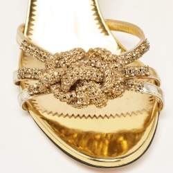 Pre Owned Giuseppe Zanotti Gold Patent Leather Knot Crystals Slip On Sandals Size 39