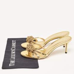 Pre Owned Giuseppe Zanotti Gold Patent Leather Knot Crystals Slip On Sandals Size 39