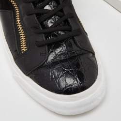 Giuseppe Zanotti Black Leather,Suede and Calfhair London High-Top Sneakers Size 37