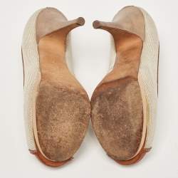 Giuseppe Zanotti Beige/Brown Canvas Peep Toe Platform Pumps Size 40
