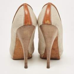 Giuseppe Zanotti Beige/Brown Canvas Peep Toe Platform Pumps Size 40