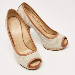 Giuseppe Zanotti Beige/Brown Canvas Peep Toe Platform Pumps Size 40
