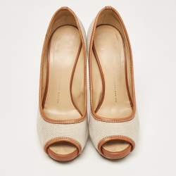 Giuseppe Zanotti Beige/Brown Canvas Peep Toe Platform Pumps Size 40