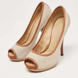 Giuseppe Zanotti Beige/Brown Canvas Peep Toe Platform Pumps Size 40