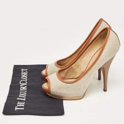 Giuseppe Zanotti Beige/Brown Canvas Peep Toe Platform Pumps Size 40