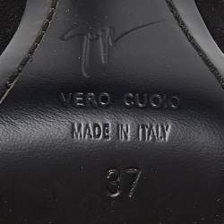 Pre Owned Giuseppe Zanotti Black Suede and Leather Studded Cutout Peep Toe Ankle Boots Size 37