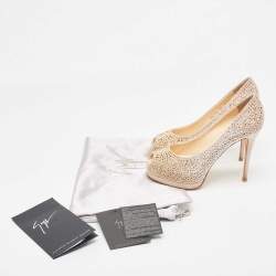 Giuseppe Zanotti Beige Suede Crystal Embellished Peep Toe Platform Pumps Size 36