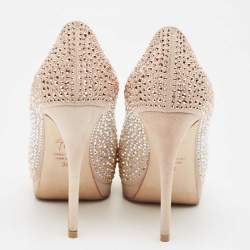 Giuseppe Zanotti Beige Suede Crystal Embellished Peep Toe Platform Pumps Size 36