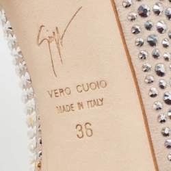 Giuseppe Zanotti Beige Suede Crystal Embellished Peep Toe Platform Pumps Size 36