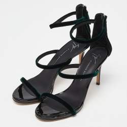 Giuseppe Zanotti Green Velvet Harmony Ankle Strap Sandals Size 38