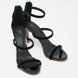 Giuseppe Zanotti Green Velvet Harmony Ankle Strap Sandals Size 38