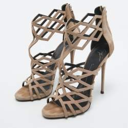 Giuseppe Zanotti Beige Suede Caged Ankle Strap Sandals Size 39