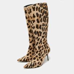 Pre Owned Giuseppe Zanotti Beige/Brown Calf Hair Knee Length Boots Size 38.5