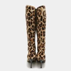 Pre Owned Giuseppe Zanotti Beige/Brown Calf Hair Knee Length Boots Size 38.5