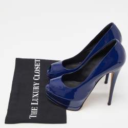مملوكة مسبقًا Giuseppe Zanotti Blue Patent Leather Peep Toe Platform Pumps Size 37.5