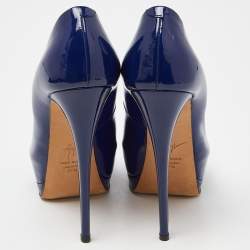 مملوكة مسبقًا Giuseppe Zanotti Blue Patent Leather Peep Toe Platform Pumps Size 37.5