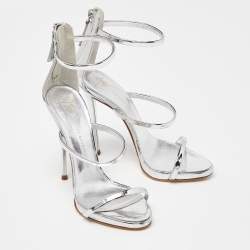 Pre Owned Giuseppe Zanotti Silver Patent Leather Harmony Sandals Size 37
