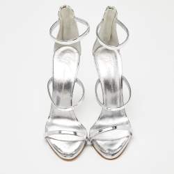 Pre Owned Giuseppe Zanotti Silver Patent Leather Harmony Sandals Size 37