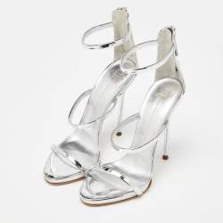 Pre Owned Giuseppe Zanotti Silver Patent Leather Harmony Sandals Size 37
