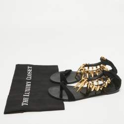 Pre Owned Giuseppe Zanotti Black Suede Zak Spike Ankle Strap Flat Sandals Size 37.5