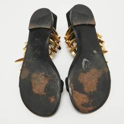 Pre Owned Giuseppe Zanotti Black Suede Zak Spike Ankle Strap Flat Sandals Size 37.5