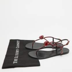 Pre Owned Giuseppe Zanotti Burgundy Patent Leather Crystal Embellished Thong Flat Sandals Size 37