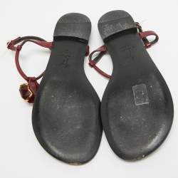 Pre Owned Giuseppe Zanotti Burgundy Patent Leather Crystal Embellished Thong Flat Sandals Size 37