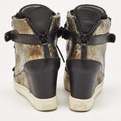 Giuseppe Zanotti Metallic Python Embossed Wedge Sneakers Size 38