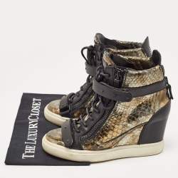 Giuseppe Zanotti Metallic Python Embossed Wedge Sneakers Size 38