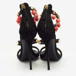 Pre Owned Giuseppe Zanotti Black Suede Ankle Embellished Ankle Strap Sandals Size 40