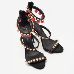 Pre Owned Giuseppe Zanotti Black Suede Ankle Embellished Ankle Strap Sandals Size 40