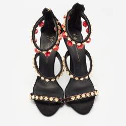 Pre Owned Giuseppe Zanotti Black Suede Ankle Embellished Ankle Strap Sandals Size 40