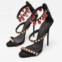 Pre Owned Giuseppe Zanotti Black Suede Ankle Embellished Ankle Strap Sandals Size 40