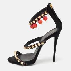 Pre Owned Giuseppe Zanotti Black Suede Ankle Embellished Ankle Strap Sandals Size 40