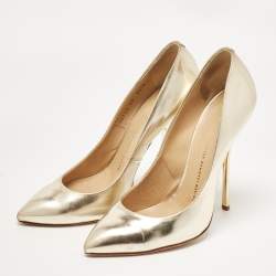 Pre Owned Giuseppe Zanotti Gold Patent Leather Pointed Toe Pumps Size 40