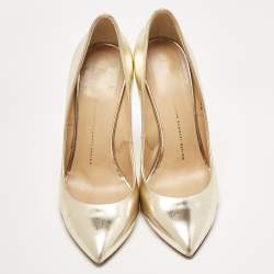 Pre Owned Giuseppe Zanotti Gold Patent Leather Pointed Toe Pumps Size 40
