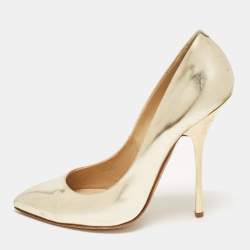 Pre Owned Giuseppe Zanotti Gold Patent Leather Pointed Toe Pumps Size 40