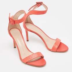 Giuseppe Zanotti Coral Pink Snakeskin Embossed Leather Neyla Sandals Size 36