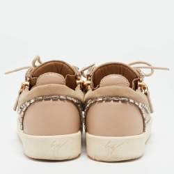 Gisueppe Zanotti Beige Nubuck and Leather Double Zip Low Top Sneakers Size 36