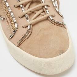 Gisueppe Zanotti Beige Nubuck and Leather Double Zip Low Top Sneakers Size 36