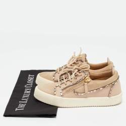 Gisueppe Zanotti Beige Nubuck and Leather Double Zip Low Top Sneakers Size 36