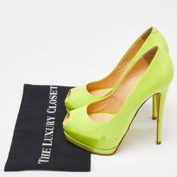 Giuseppe Zanotti Neon Green Patent Leather Sharon Peep Toe Pumps Size 39