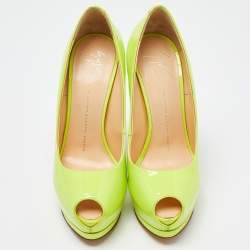 Giuseppe Zanotti Neon Green Patent Leather Sharon Peep Toe Pumps Size 39