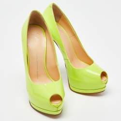 Giuseppe Zanotti Neon Green Patent Leather Sharon Peep Toe Pumps Size 39