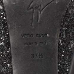 Pre Owned Giuseppe Zanotti Black Glitter Platform Peep Toe Pumps Size 37.5