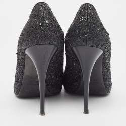 Pre Owned Giuseppe Zanotti Black Glitter Platform Peep Toe Pumps Size 37.5