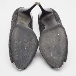 Pre Owned Giuseppe Zanotti Black Glitter Platform Peep Toe Pumps Size 37.5