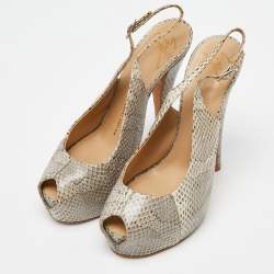 Giuseppe Zanotti Beige Python Leather Platform Peep Toe Slingback Sandals Size 38.5
